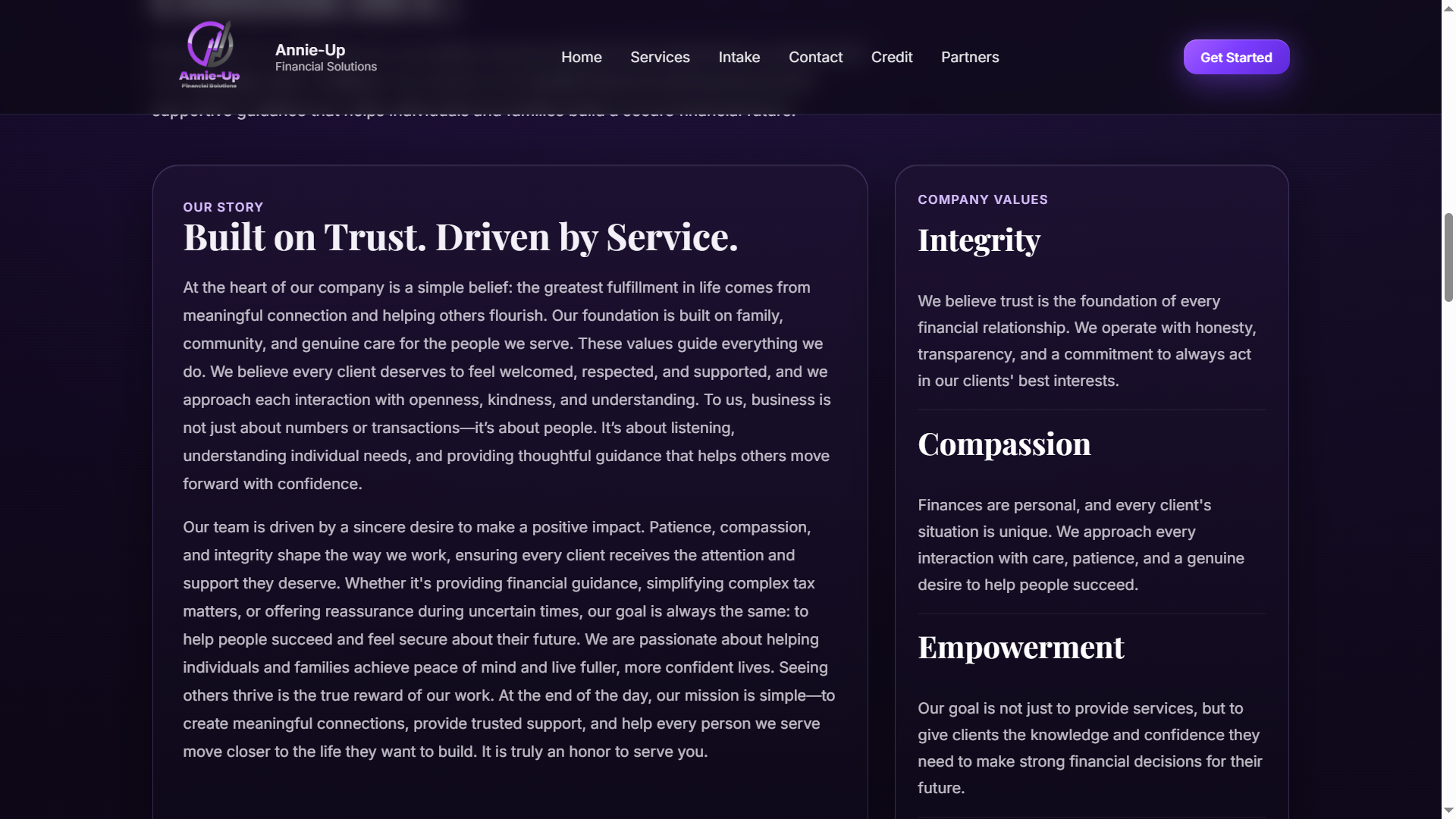 Annie-Up company values preview